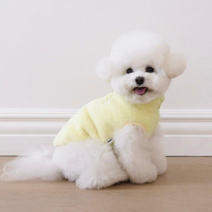 ※予約販売【Chiot】boa fleece zip up vest（ライトイエロー） 韓国 ブランド かわいい おしゃれ プレゼント 小型犬 NEW 秋 冬 軽量 犬