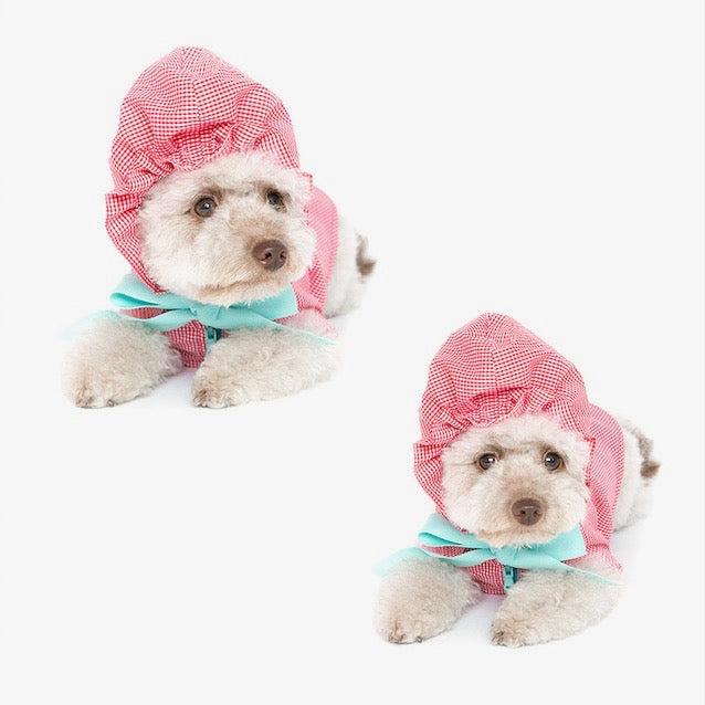 即納【pooch】ギンガムチェック柄リボンジャンパー（レッド） 韓国 ブランド かわいい おしゃれ プレゼント 小型犬 NEW 春 秋 犬 雨