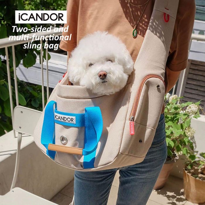 ※予約販売【iCANDOR】PEEK-A-BOO BAG（Melting Cream） 犬 ドッグスリング 軽量 丈夫 ドッグキャリー 韓国 ブランド 鞄 バッグ 犬用 スリング 耐久性 おしゃれ 犬キャリーバック スリングバッグ 便利 犬用スリング 犬用バッグ 小型犬 ドッグバッグ