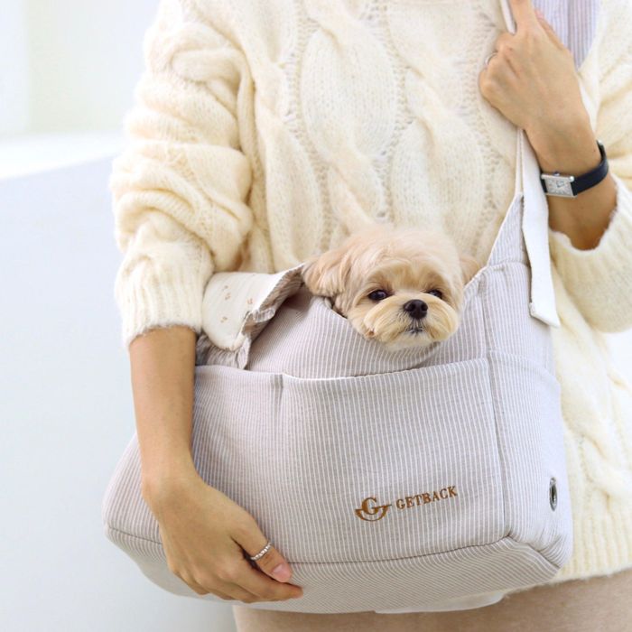 楽天URBAN DOG TOKYO 楽天市場店※予約販売【GET BACK】Shoulder Fril Round Bag（Stripe Beige） 韓国 ブランド かわいい おしゃれ プレゼント 小型犬 バッグ スリング スリングバッグ おもちゃ くつ NEW 夏 冬 お出かけ 軽量