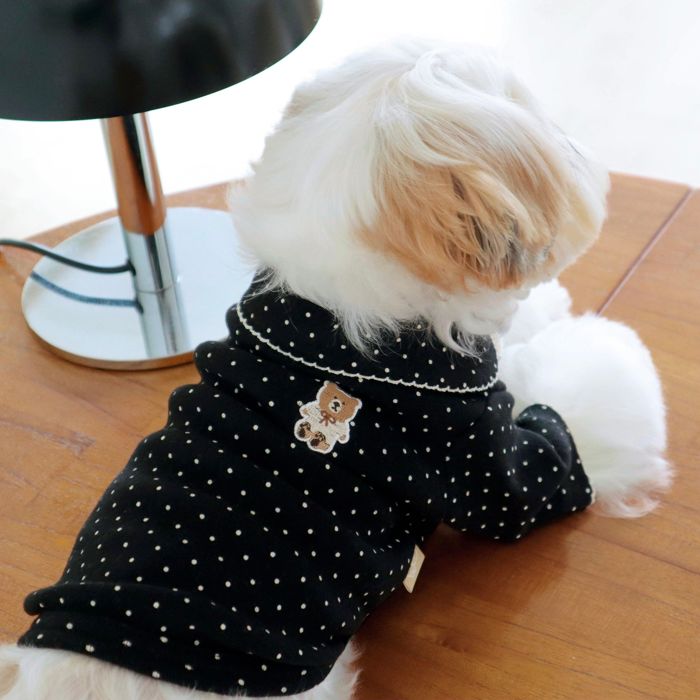 即納【DURANG RURANG】Dot Ribbon Cardigan（Cookie Black） 犬服 ドッグウェア 犬の服 小型犬 小型犬服 ドッググッズ 犬用品 春 秋 冬