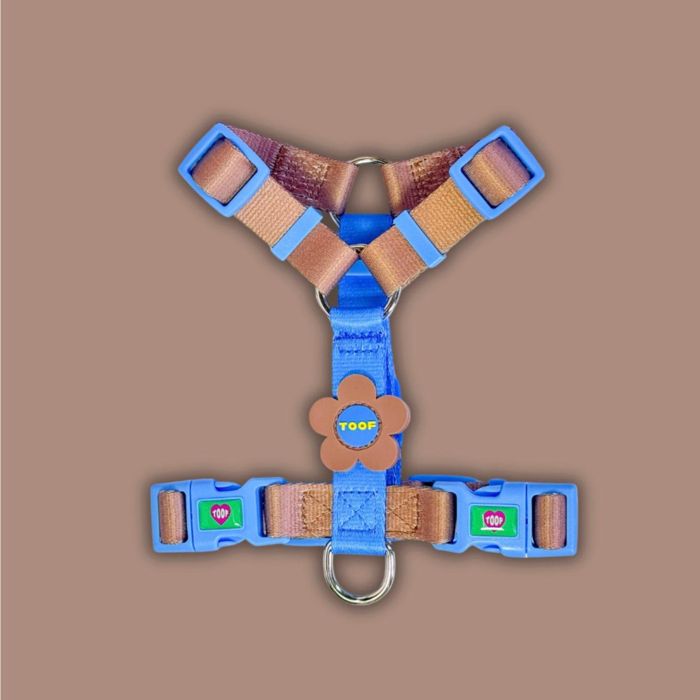 ※予約販売【TOOF】Flower Logo H Harness（Blue/Brown） 犬用品 ドッググッズ ハーネス ドッグハーネス..