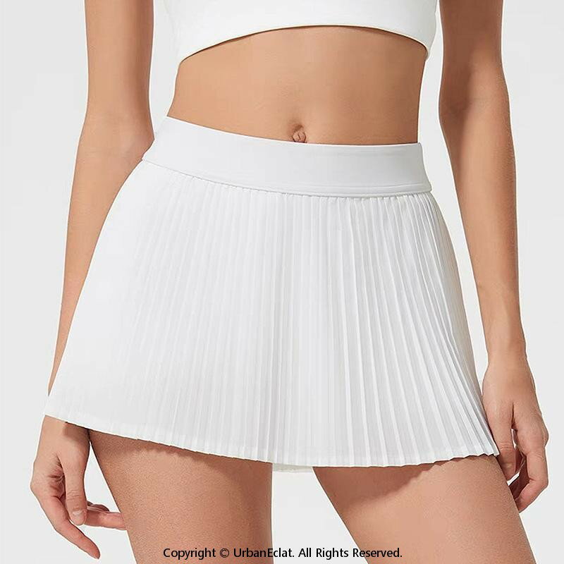 吸汗速乾 接触冷感 ショートパンツ一体型 プリーツ スコート レディース ゴルフ テニス ヨガ ランニング ウェア 無地 フレア ミニスカート