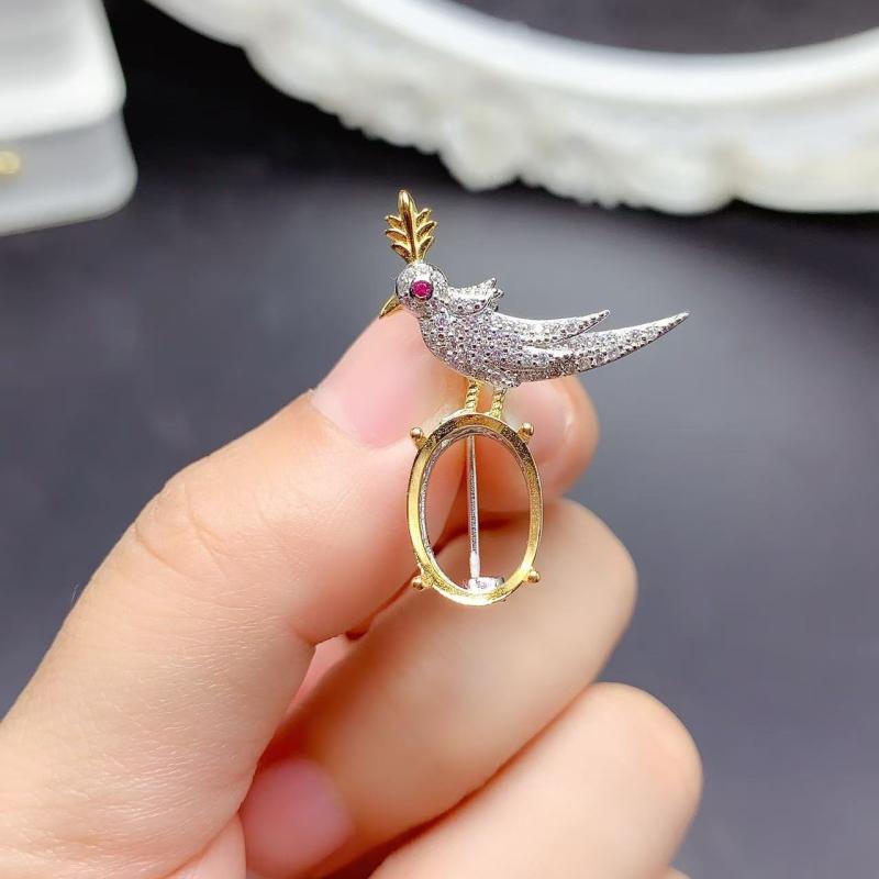 ブローチ兼ペンダントトップ シルバー925 上品 エレガント 楕円形 空枠 10x14mm プラチナカラーコーティング バイカラー