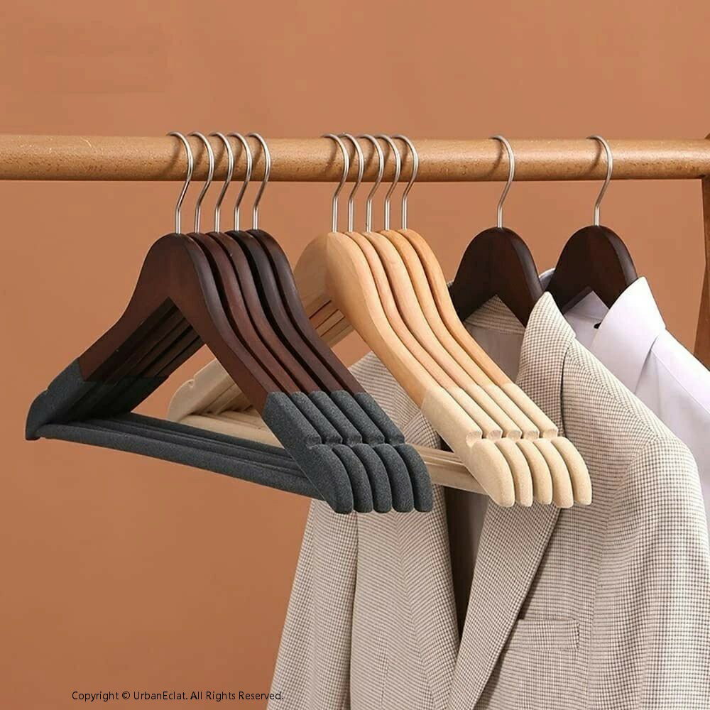 【10個セット】ハンガー 木製 ハンガーラック 滑り止め 植毛カバー おしゃれ かたくずれ防止 木製ハン..