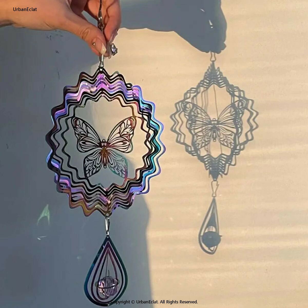 キラキラ回転できる風鈴 オウマンダラ風鈴 3D回転風鈴 おしゃれおもしろい 流れる視覚効果 屋外庭園パティオ用吊るし飾り インテリア 贈り物プレゼントギフト 店舗玄関キャンプ飾り