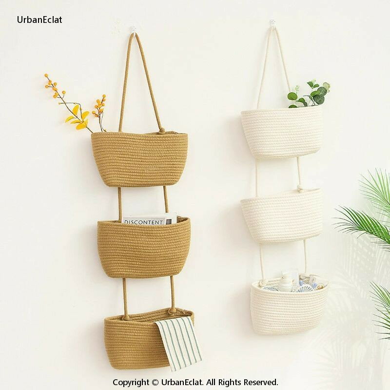 吊り下げ収納 ラック 収納バッグ 3段 小物入れ 編みかご 吊り下げラック 小物 省スペース 整理 片付け 一人暮らし 化粧品 収納 雑貨 壁掛け 収納バスケット ハンギング