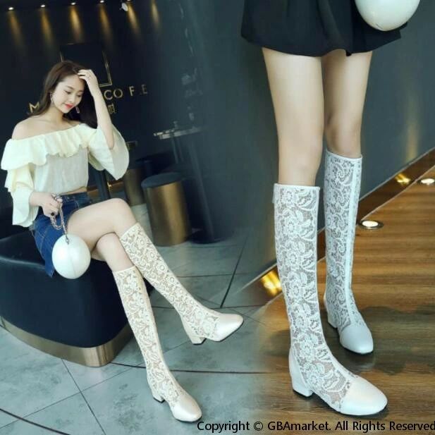 サマーブーツ　ブーツサンダル　ロングブーツ　ローヒールサンダル　太ヒール　夏　シースルー　3センチヒール　透かし　レディース靴　夏ブーツ 疲れない靴 サマーブーツ