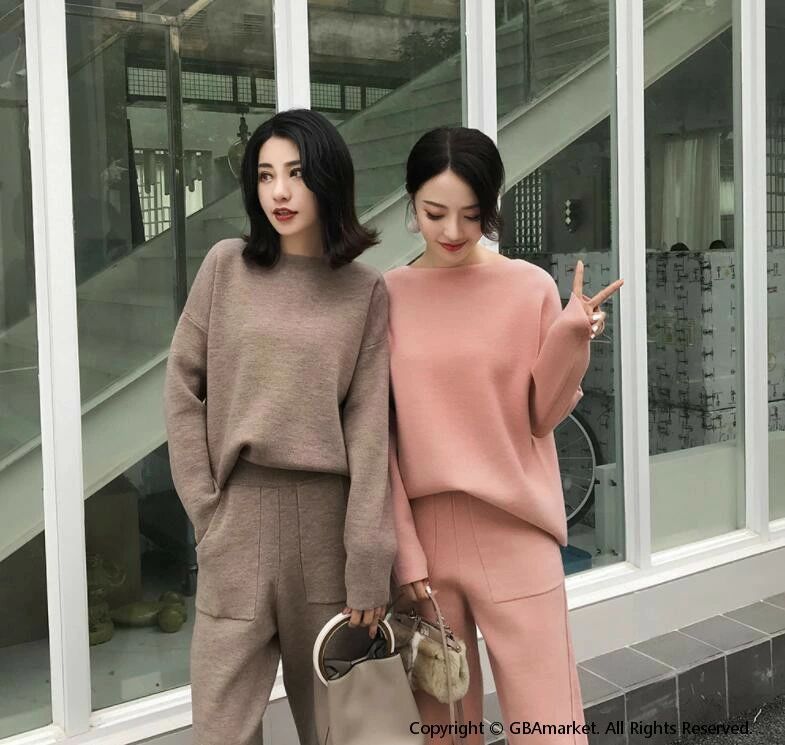 ニットセットアップ レディース ウール混 ロングパンツ ニット セーター パンツ 長袖 2点セット 上下セット レディース 通勤 お洒落 オフィス スカート 大人 シンプル 体型