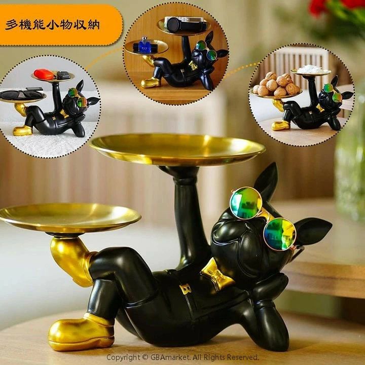 置物 キー収納トレイ 皿を捧げる犬さん 玄関 インテリア 雑貨 置物 寝そべっている犬さん フレンチブル..