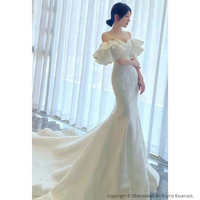 ウェディングドレス マーメイド ロングドレス ウエディングドレス 二次会 マーメイドドレス 大きいサイズ 演奏会 マーメイドライン 花嫁 パーティードレス 結婚式 ブライダル 小きいサイズ ワンピース エンパイア コンサート 発表会 披露宴 前撮り 海外挙式 白 wedding dress(4)