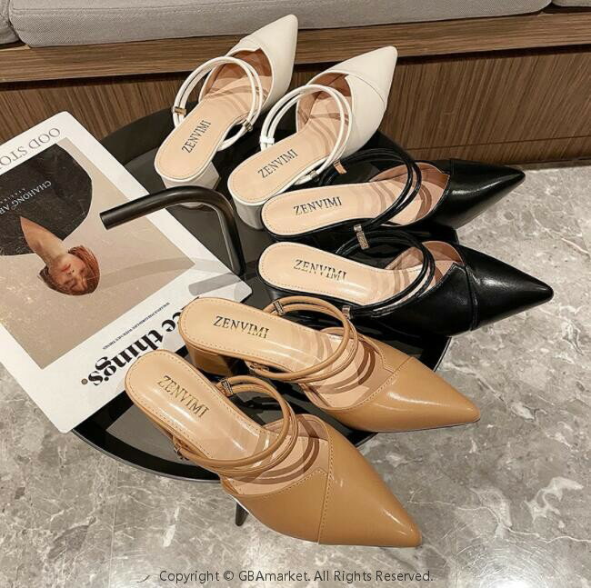 ミュール　5.5cmヒール　【2Way】　ハイヒールミュール サンダル　スリッパパンプス　レディース 靴 美脚 パーティ 履きやすい 歩きやすい ポインテッドトゥ　vカット