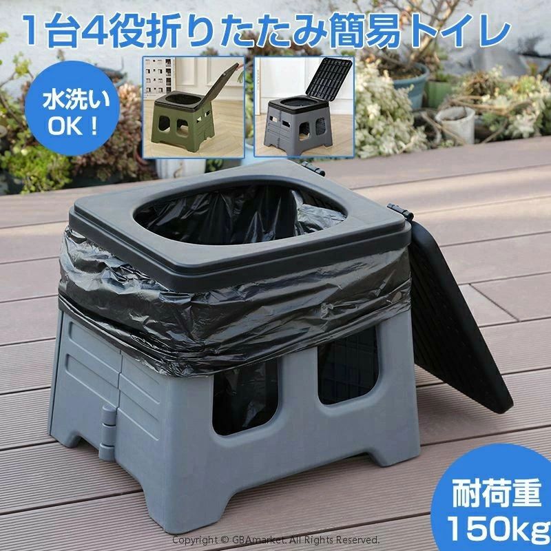商品名 簡易トイレ 商品情報 【商品仕様】：折りたたみ式簡易トイレ 【セット内容】簡易トイレ*1、収納袋*15、凝固剤*15 【一台三役】：おまるはなんと3way！おまるとして利用でき、蓋を閉めて、椅子に！さらにステップスツールとしても利用可能です。まさに一つで3つの役割です。専用の蓋付き袋が付属しているので、使用後も簡単に清潔に保つことができます。安定性が高くて、赤ちゃんや幼児が安心して使用できるように設計されています。 【携帯トイレ】：折りたたみ式、小型で持ち運び可能な収納袋とゴミ袋1ロールが付属します。ハンドバッグに入れやすい、わずか数秒で折りたたんだり組み立てたりできます。 【様々なシーン大活躍】：持ち運びが簡単：コンパクトな折り畳み式で、軽量なので、親子でアウトドアに行く際に便利です。キャンプなどアウトドアはもちろん、高速道路の渋滞の時も車の中で使えるため安心して外出することができます。災害時の備えとしても利用可能です。持ち運びが簡単：コンパクトな折り畳み式で、軽量なので、親子でアウトドアに行く際に便利です。 【使い方簡単＆持ち運び便利】展開する前に丸いバックの形で、折り畳みも可能なので、使わない時はコンパクトにバッグとリュックなどを入れて収納でき、持ち運びにとても便利です。使い方も簡単で、一瞬でスツールを引き出し・収納することは可能です。 【衛生面＆組み立て不要】たくさんの人は使うトイレの衛生面に心配があるから、水洗いが可能で衛生的で、個人用トイレなら清潔に安心して使えます。そして、高さは調整でき、他社の携帯トイレと比べて、組み立ても不要で、子供、高齢者、大人、各年齢層の人に適合します。 注意事項 ◆※【下記の場合も返品・交換をお受けできません】 ・ ご使用済・洗濯済場合 ・ お客様の元できずまたは破損・汚損が生じている場合 ・ 商品ににおいが付着している場合 ・ 過度な返品・交換を繰り返している場合 ・ 転売目的であると弊社が判断した場合 　 （弊社が転売目的と判断した場合を含みます） ※取り扱い上のご注意をよくお読みの上ご使用下さい。