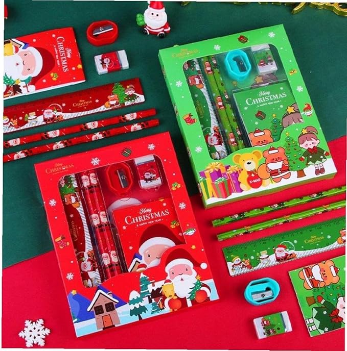 新しいクリスマス学生文具ギフトボックスセット お子様のクリスマスプレゼントと賞品 クリスマス 文房具セット ギフトセット 鉛筆 定規 消しゴム 鉛筆削り 女の子...