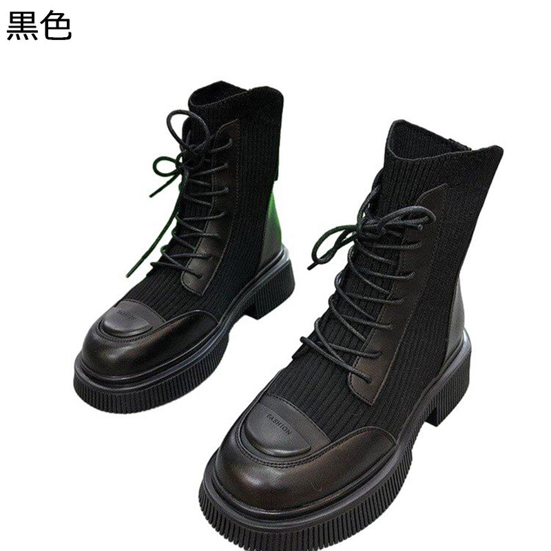 ソックスブーツ ブーティ 編み上げ レースアップ 弾力性ブーツ レディース ショートブーツ 太ヒール ロ..