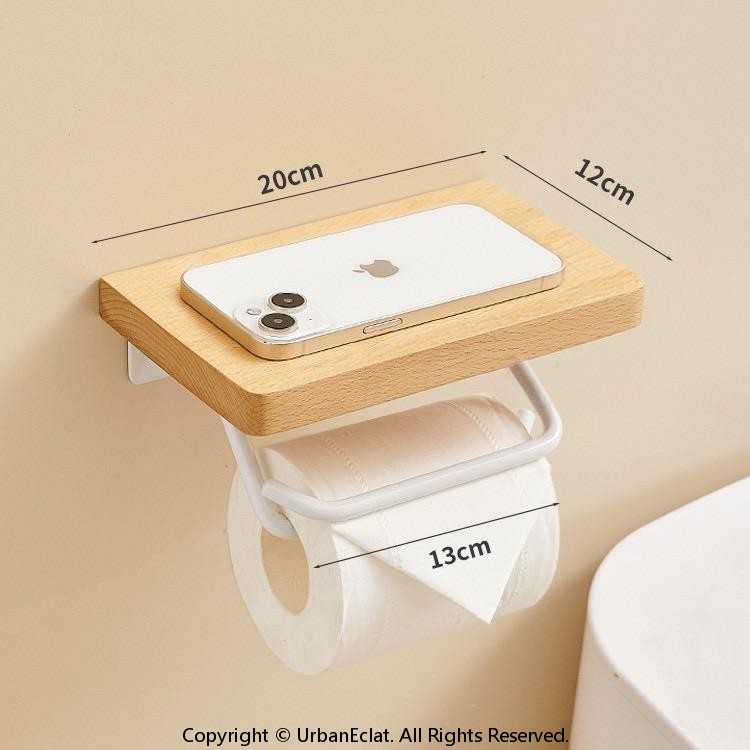 片手で切れる トイレットペーパーホルダー 2連式 天板付き 天然木 スチール モダン...