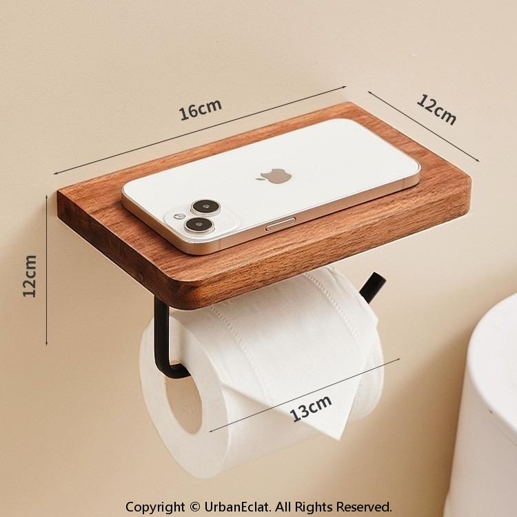 片手で切れる トイレットペーパーホルダー 2連式 天板付き 天然木 スチール モダン...