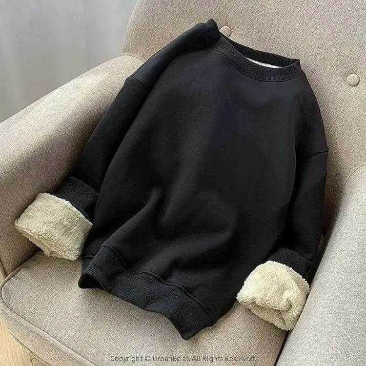 UrbanEclatのスウェットプルオーバー トレーナー クルーネック 厚手 裏起毛 あったか レディース メンズ トップス 無地 長袖 パーカー カジュアル ゆったり 春 秋冬 裏ボア 送料無料｜アングル3