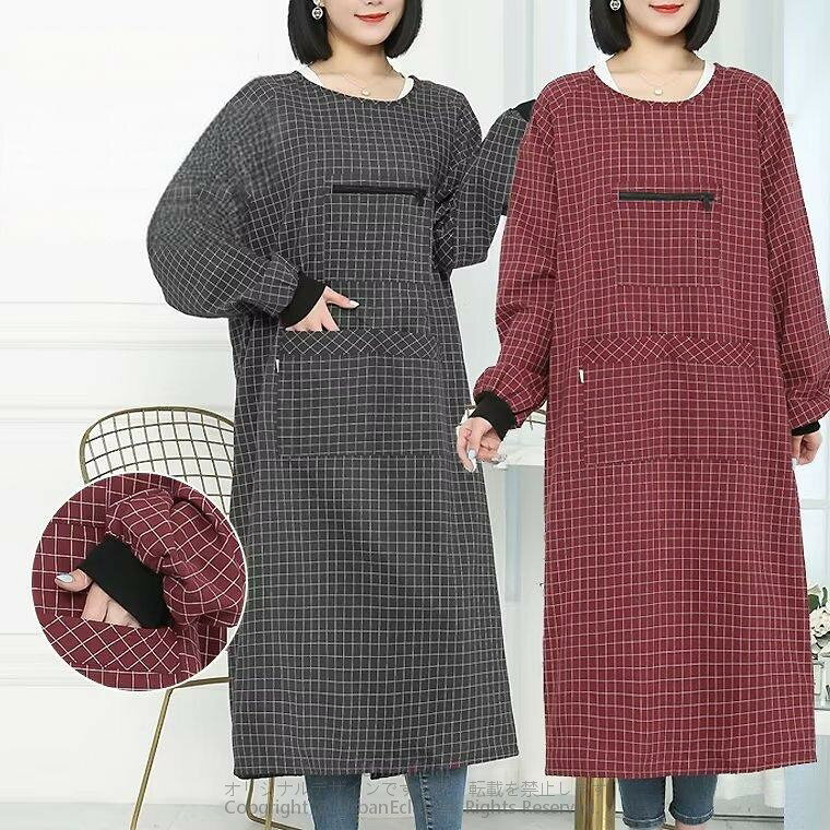体のラインを拾わず、ゆったりと着こなせる！ チェック柄 エプロン ロング丈 リブ袖口 料理教室 保育士 長袖エプロン かっぽう着 割烹着 ジップ付き ゆったり 大きいサイズ商品説明&nbsp;体のラインを拾わず、ゆったりと着こなせるかっぽうぎです。フロントにポケット付きで、作業用の道具や小物、スマホなどの収納便利！お料理/ガーデニング/DIY/作業/料理教室/陶芸/絵画など、仕事現場のユニフォームに最適です。カラー：5色ご用意しております。サイズ：フリーサイズ：総丈118cm　袖丈74cm　身幅128cm　目安体重70-115kg素材：ポリエステルサイズの測定方法により2〜3cm異なる場合があります。ご了承ください。品によっては繊維独特の匂いがある場合がございます。匂いが多少強く感じられるものもございます。数日のご使用や陰干しなどで気になる匂いはほとんど感じられなくなります。コンピューターのモニター設定により、色が若干異なる場合があります。柄の出方が異なることがありますので、予めご了承ください。商品染料の性質上、汗や摩擦等により色落ち/色移りする場合がございます、洗濯の際に軽く洗うようにお願いします。ご注文の際には商品画像をよくご覧になってお間違いないようお願いします。検索キーワード 作業服 防水 仕事着 防油 ポケット付き エプロン 女性用 かわいい エプロン 保育士 かっぽうぎ スモック おしゃれ介護士 ガーデニング 料理教室 母の日 防寒 裏起毛 暖かいエプロン シンプル チュニックエプロン チェック柄 ラン型 切替 無地 かわいい 着脱らくらく ネイビー カーキ 料理教室 ナチュラル エプロン チュニック 裏起毛 裏シャギー あったか 暖かい チェック 防寒 ふわふわ プレゼント ギフト 防寒 キルトタブリエ エプロン 裏ボア付き レディース エプロン アエレチェック 雑貨 防寒用品 マシュマロポップ グッズ 2枚組 エプロン おしゃれ かわいい メーカー希望小売価格はメーカーカタログに基づいて掲載しています
