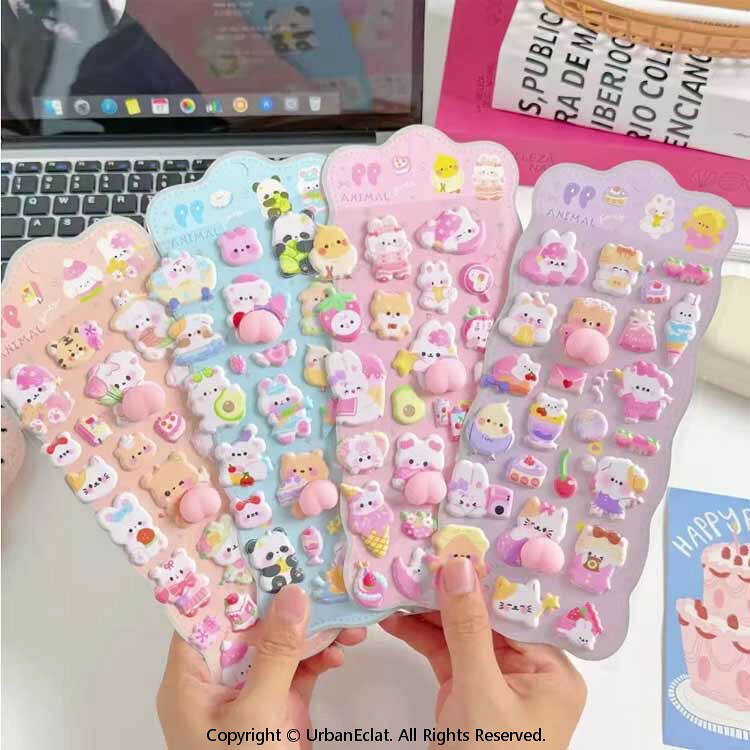 ぷっくり くまねこ シール SNS大人気 ごほうびシール 可愛い ステッカー手帳用 女の子デコシール キャラクター SNS大人気 ご褒美シー ル 泡ステッカー シール キラキラ うさぎ 子供 文具 誕生日 クリスマス urbaneclat-10016381 UrbanEclat サンプル画像2