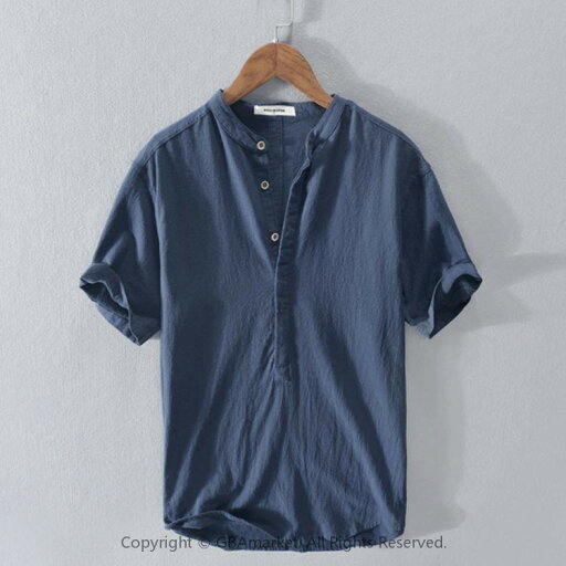 Tシャツ 綿麻 半袖Tシャツ 半袖Tシャツ ヘンリーネック トップス メンズ リネンTシャツ Tシャツ カットソー カジュアル 大きいサイズ 薄手 通気性 シンプル 無地 カジュアル