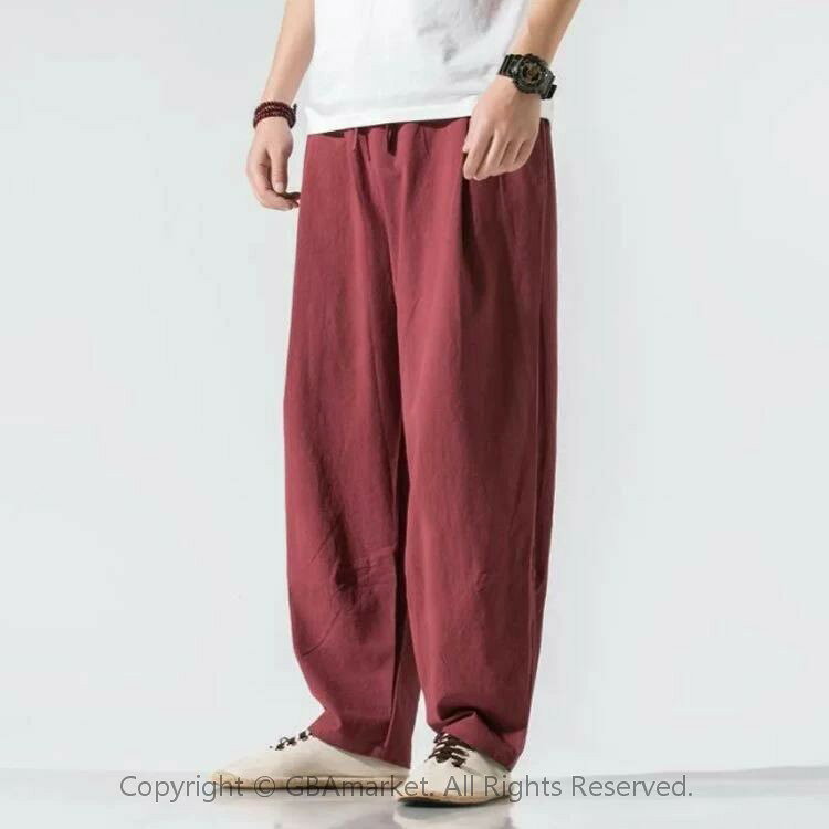 ワイドパンツ ズボン サルエルパンツ 夏服 秋 袴パンツ バギーパンツ ゆったり ビッグシルエット 麻 夏 送料無料 ズボン 春 リネン メンズ ギフト 普段着 男性 ズボン ゆったり ストレート 父の日
