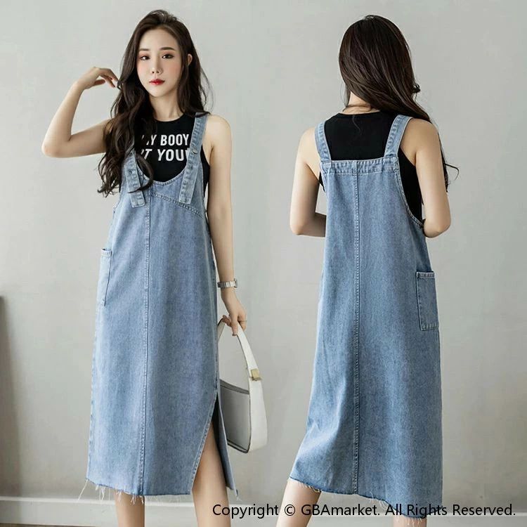 サロペットスカート ジャンパースカート レディース デニム キャミワンピース 重ね着 ゆったり キャミワンピ ミモレ丈 ロングワンピース オールインワン ジャンパー サロペット スカート 無地 マキシ丈 オーバーサイズ 20代 30代 40代