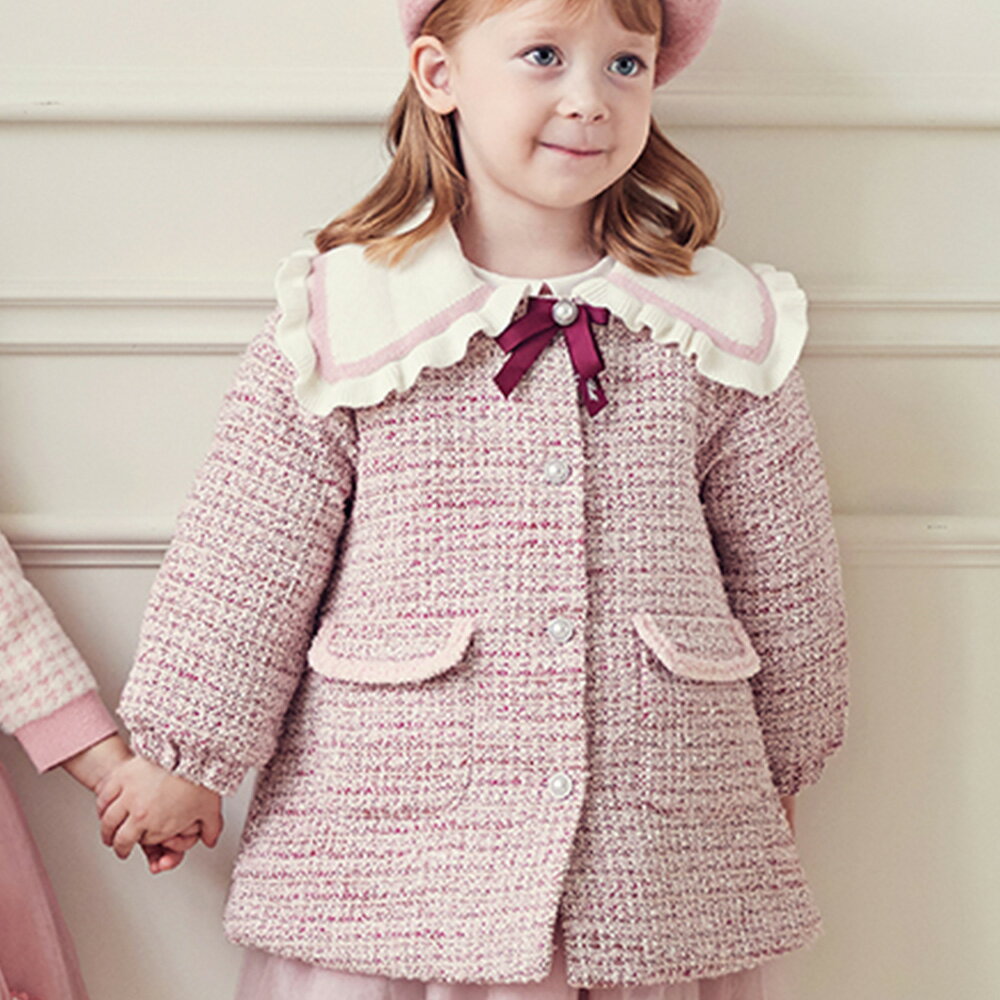 アウター コート 女の子 キッズ 子供服 中綿 襟付き ピンク ツイード もこもこ 七五三 記念日 おしゃれ 通園 通学 お出かけ フォーマル 普段着 春 秋 ...