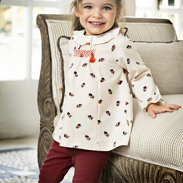 女の子 セットアップ カジュアル 長袖 子供服 スモッキング リバティ チュニック レギンス フリル襟 普..