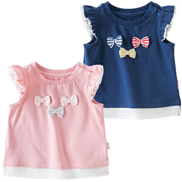 女の子 トップス 子供服 半袖 フリル袖 リボン カジュアル Tシャツ 70 80 90 100 110 120 130 cm dbs12679【 dave&bella デイブ ベラ シンプル 上品のサムネイル