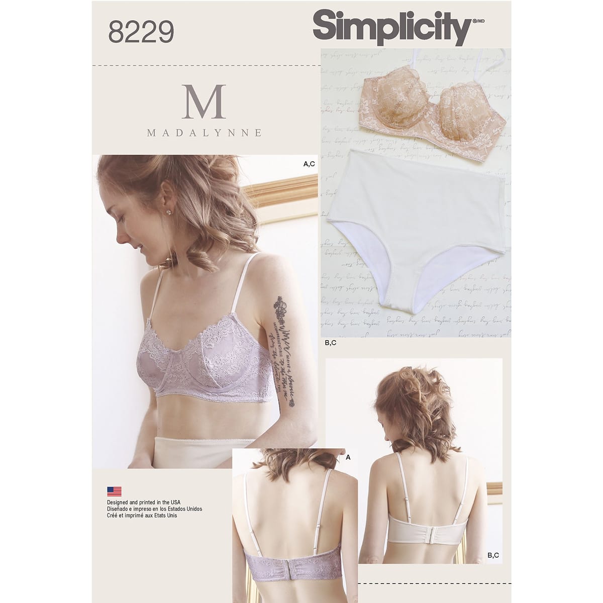 Simplicity Pattern 8229アンダーワイヤーブラ＆パンティー、紙、白、22 x 1 ...