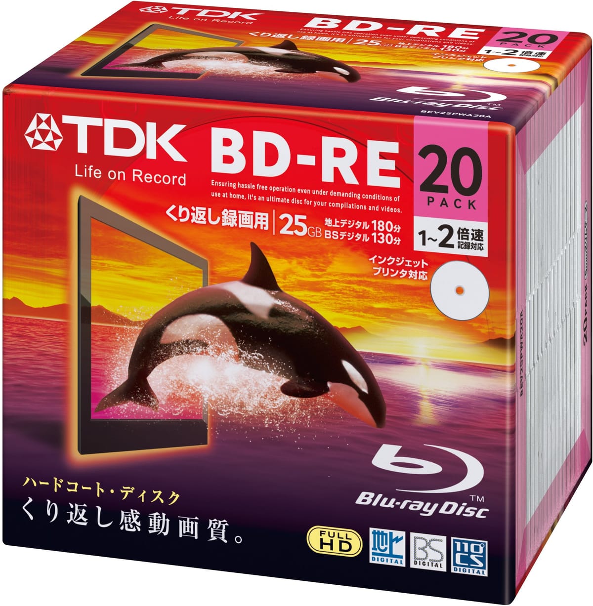 TDK 録画用 BD-RE 25GB 1-2倍速 ホワイトワイドプリンタブル 20枚 5mmケース  ...