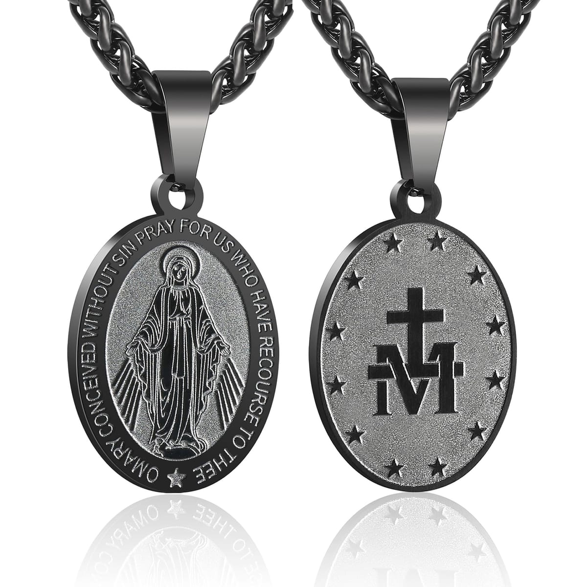 RS 聖母マリアネックレス メンズ 奇跡のメダル ステンレススチール 神の母 ペンダント De La Virgen Maria メダリオン 聖マリアチャーム, ステンレス鋼, 宝石なし