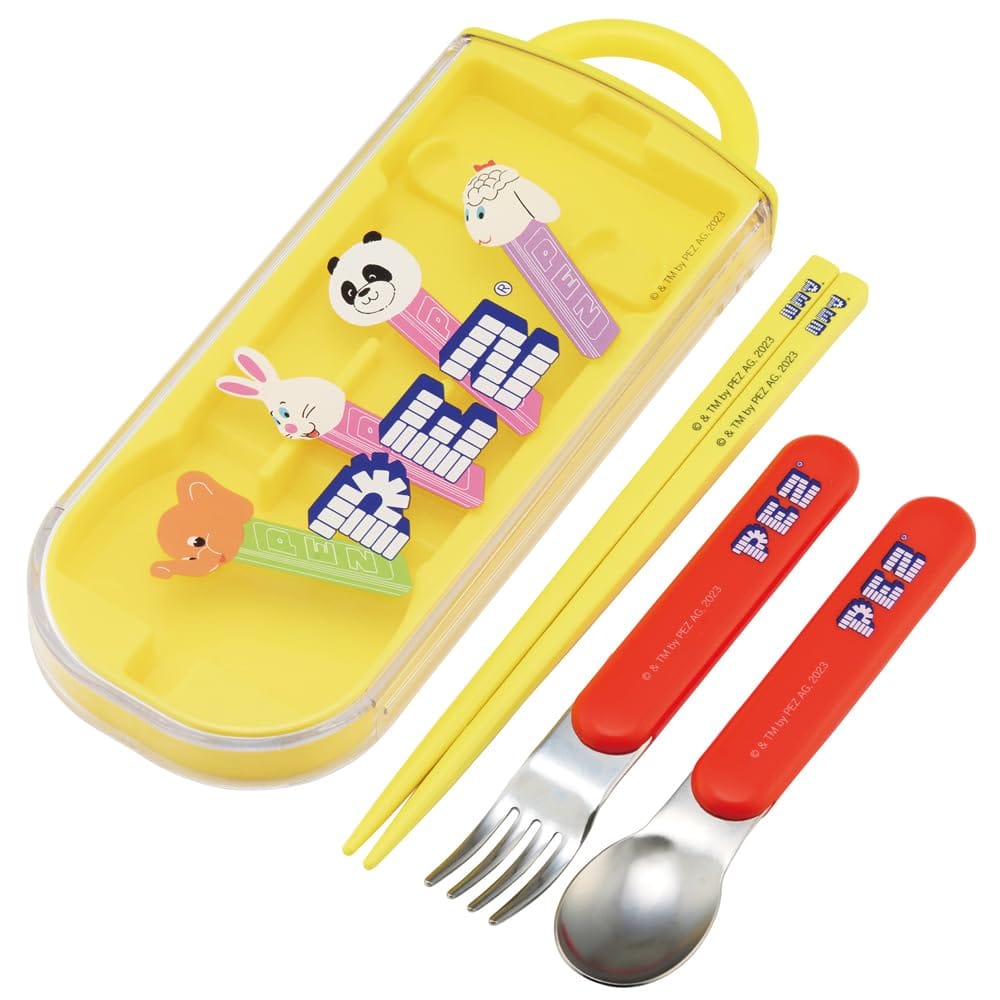 スケーター(Skater) お弁当 トリオセット 箸 スプーン フォーク PEZ ペッツ 子供用 抗菌加工 開けやすいスライド式 日本製 TACC2AG-A