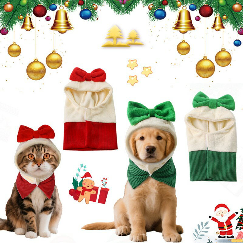 【楽天スーパーセール】クリスマス サンタ ペット服 ペット帽子 犬用 猫用 フード付き リボン かわいい..