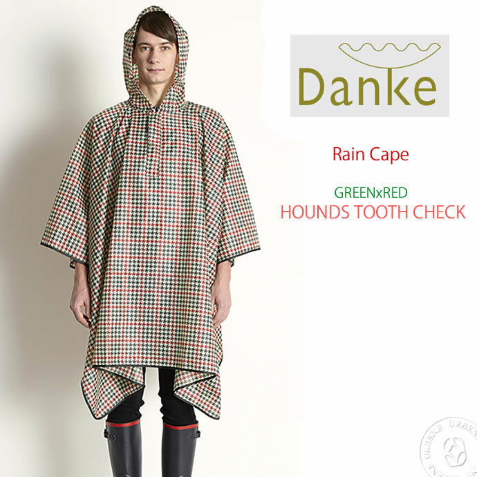 【50%OFFセール】DANKE ダンケ レインポンチョ グリーン×レッド ハウンドトゥース チェック 千鳥格子 レインケープ rain cape (dwz-6-15) レインコート かっぱ 雨具 レジャーシート レディース メンズ アウトドア おしゃれ 自転車 ポンチョ 防水 おしゃれ 2024年 その1