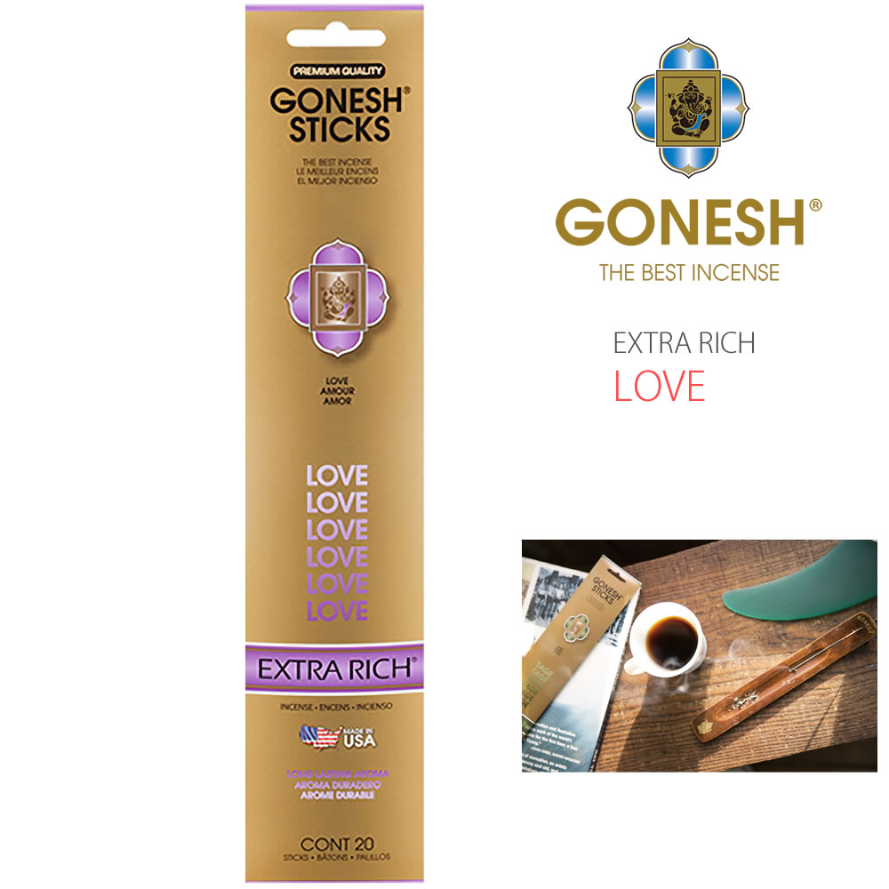 【LOVE】GONESH インセンススティック エクストラリッチシリーズ お香 20本入り ガーネッシュ ( GOXRLO ) ラブ バンブー エアーフレッシュナー フレグランス 芳香剤 ルームフレグランス EXTRA RICH アメリカ製 おしゃれ アーベン