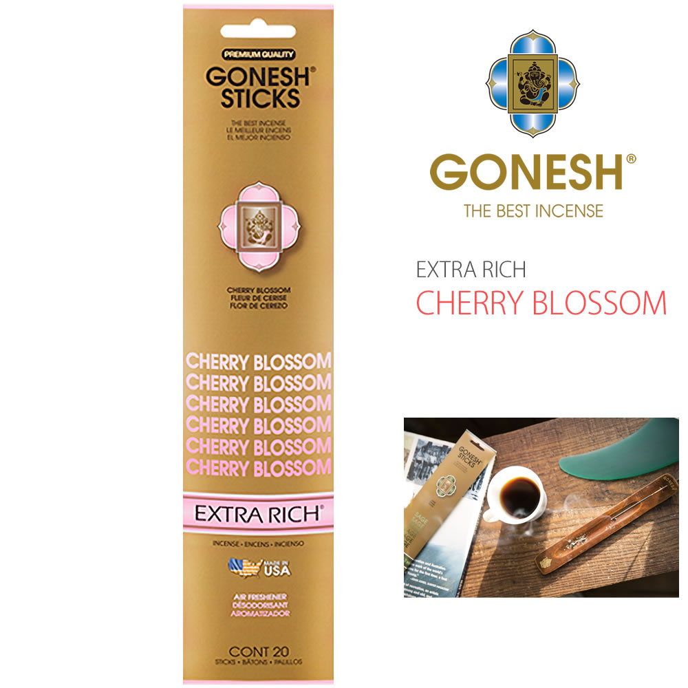 【CHERRY BLOSSOM】GONESH インセンススティック エクストラリッチシリーズ お香 20本入り ガーネッシュ GOXRCB チェリーブロッサム 桜 さくら バンブー エアーフレッシュナー フレグランス 芳…