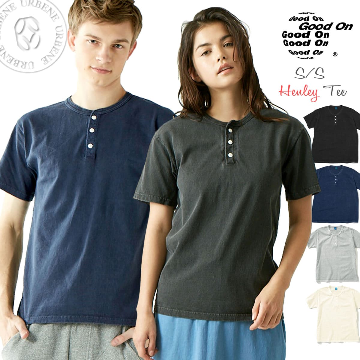【クーポンで激短10%OFF】GOOD ON グッドオン メンズ レディース 半袖 ショートスリーブ ヘンリーTシャツ(gost1102) ピグメントダイ 後染...