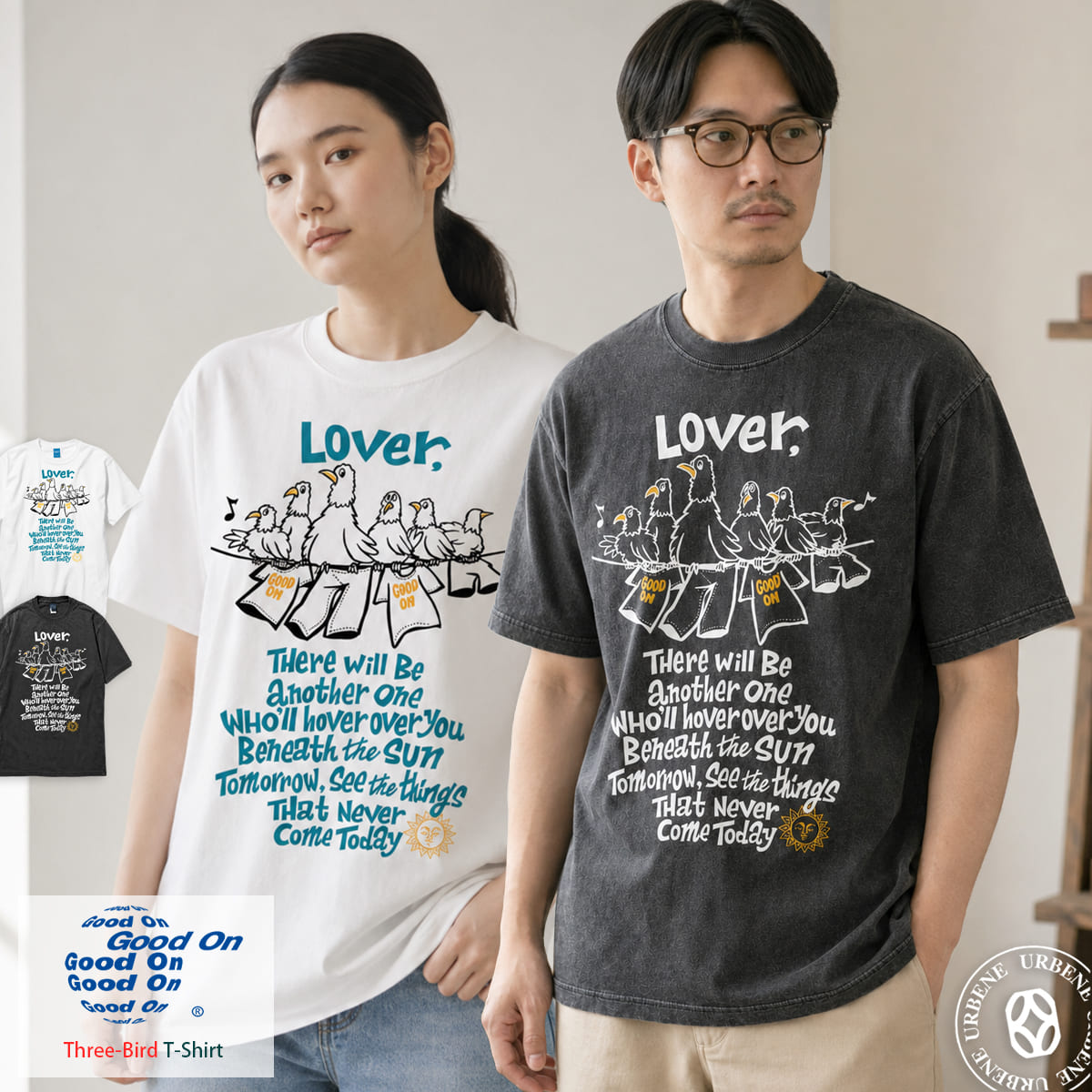 半袖Tシャツ GOOD ON グッドオン hirockshow 河合寛 コラボ スリーバードショートスリーブTシャツ ( OLSS1289P ) 3 BIRDS クルーネック 5.5オンス USAコットン ピグメントダイ メンズ レディースユニセックス カットソー おしゃれ アーベン