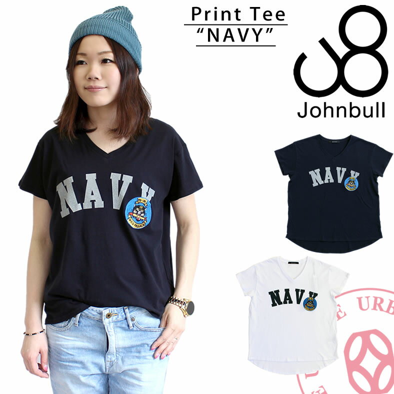 【クーポンで激短10%OFF】ジョンブル レディース Johnbull 半袖 プリントティーNAVY (zc281) Tシャツ オシャレ プリントTシャツ Vネック ビックシルエット 刺繍 コットン 楽天 John bull アーベン 普段使い 実用的 2024年