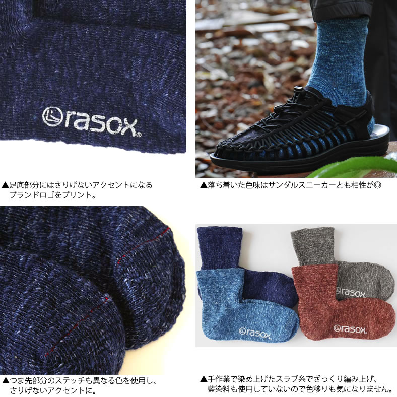 【クーポン3点で10％OFF】rasox ラソックス ヤーンダイ ミッドソックス 靴下 (ca170lc01) メンズ レディース インナー 下着 ナイトウエア レッグウエア レディース靴下 メンズ靴下 スニーカーソックス デニム 藍色 urbene アーベン 楽天 おしゃれ 2022年