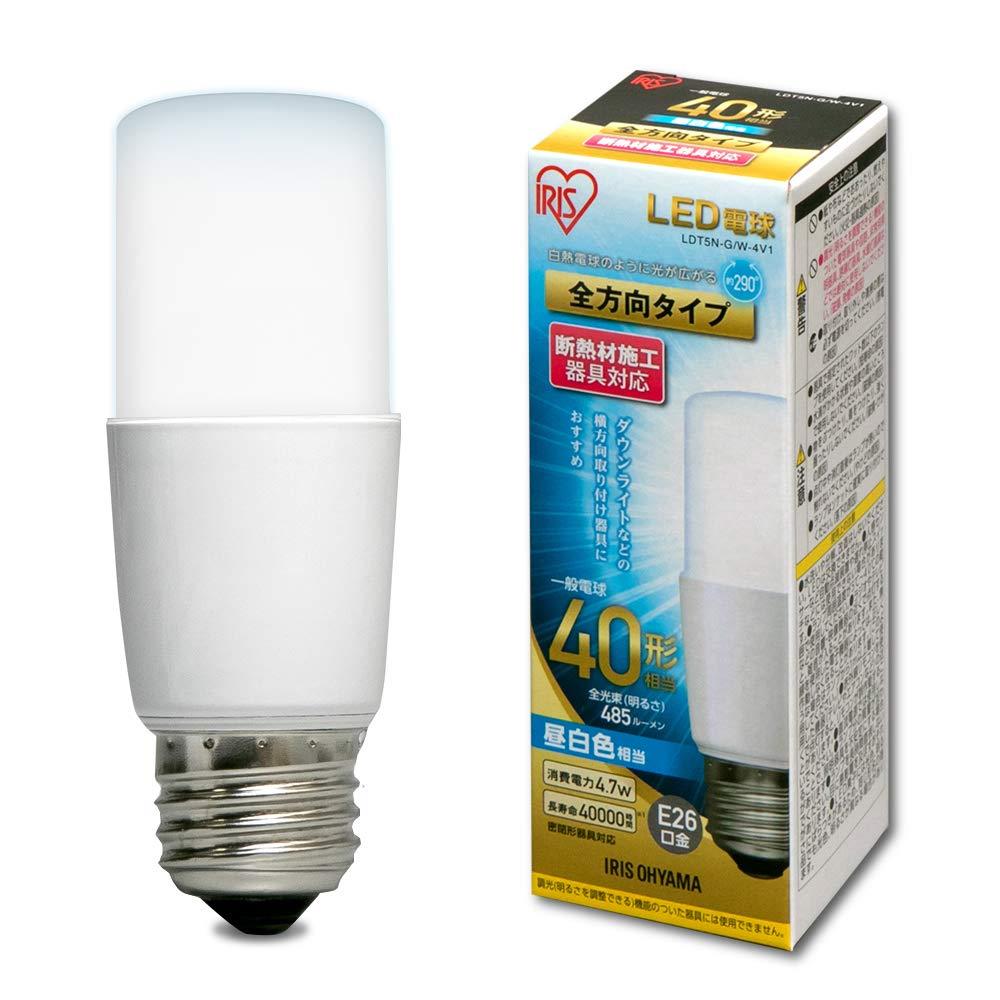 アイリスオーヤマ LED電球 口金直径26mm E26 T形 全方向タイプ 40W形相当 昼白色 単品 LDT5N-G/W-4V1