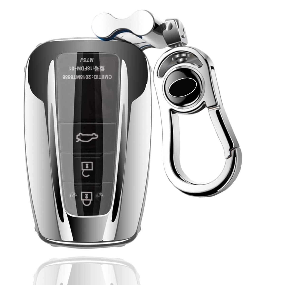 PELKERDR トヨタ TOYOTA キーケース クラウン 220系 新型 カロ ーラ RAV4 50系 C-HR プリウス 50系 カムリ70系 ランドクルーザー プラド 150 後期 専用 高級 キーケース キーカバー キーホルダー (シルバー)