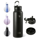 【スーパーSALEポイント10倍】BOTTLE BOTTLE 水筒 1リットル 大容量 ステンレス 漏れ防止 2WAYふた 女の子 男の子 大人 1L ストロー付き ハンドル 魔法びん スポーツボトル ブラック black(3)