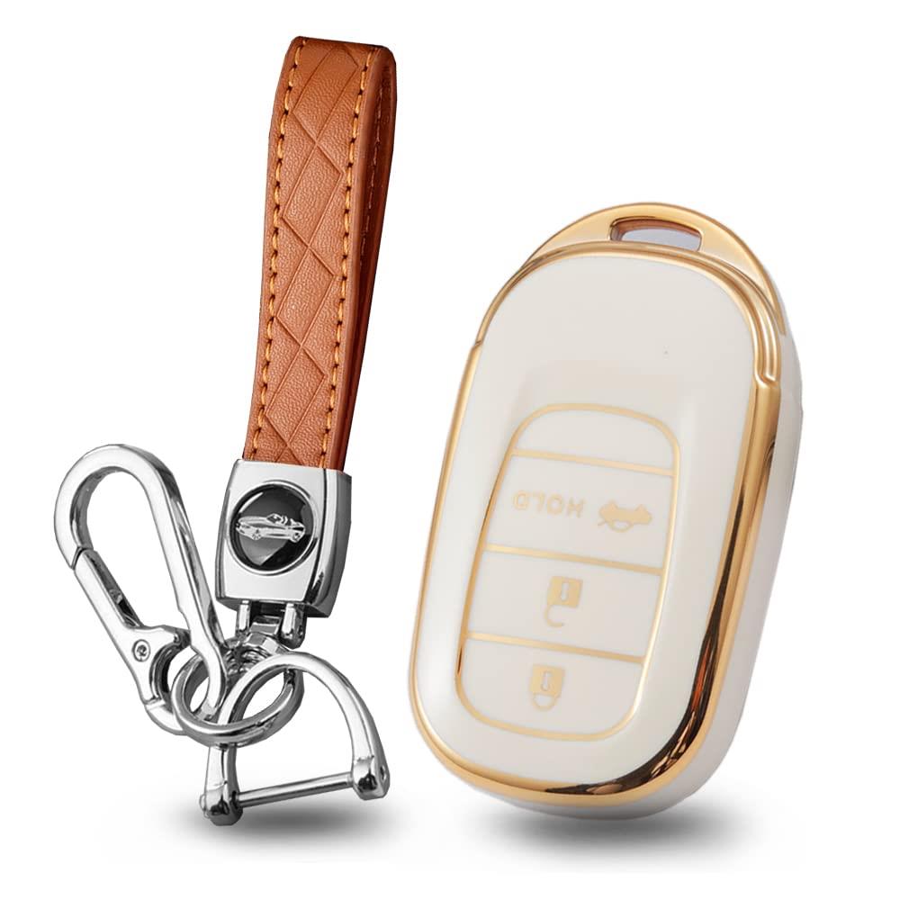 KUNIO ホンダ専用 キーホルダー キーケース シリコン オシャレ HONDA Civic スマートキー eZ/eP G/eX用 ヴェゼル rv系 rv3 rv4 rv5 rv6 2021 2022 などに適用 ギフト 高級 落下防止 防水 3ボタン Bホワイト