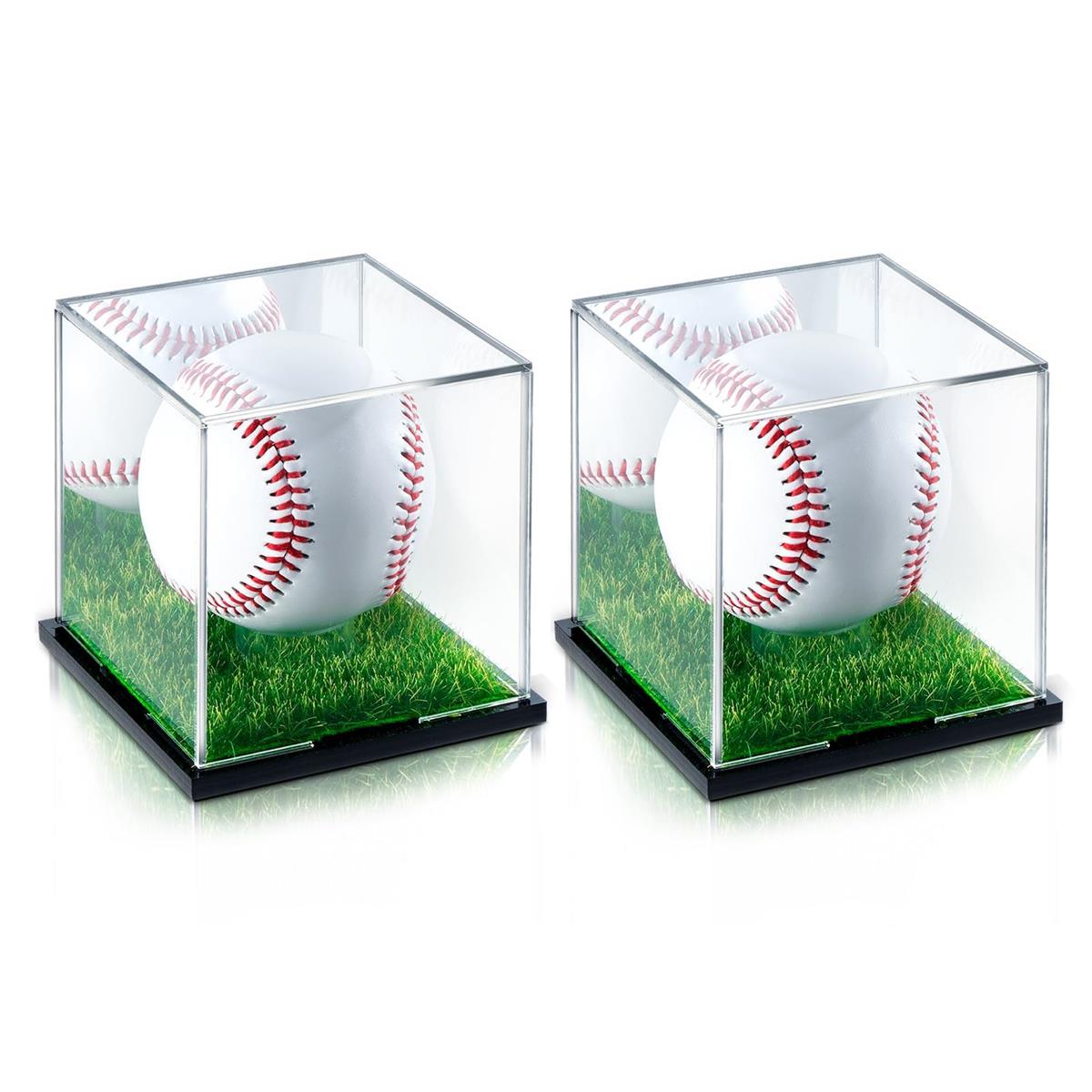 Tubbi サインボールケース 野球 人工芝 ミラー付き 2個セット サインボール ゴルフ ホームランボールケース 野球ボールケース サインボールケース 野球 劣化を防止する アクリル コレクションケース ボール 大切な記念ボールやホームランボールのディスプレイに ブラック（野
