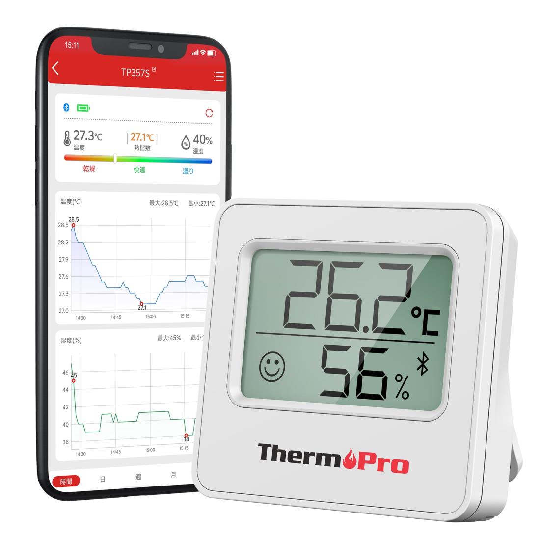 ThermoPro 温湿度計 Bluetooth 温度湿度計 デジタル 温度計 無線 高精度 見やすいデカ文字 スマホで温..