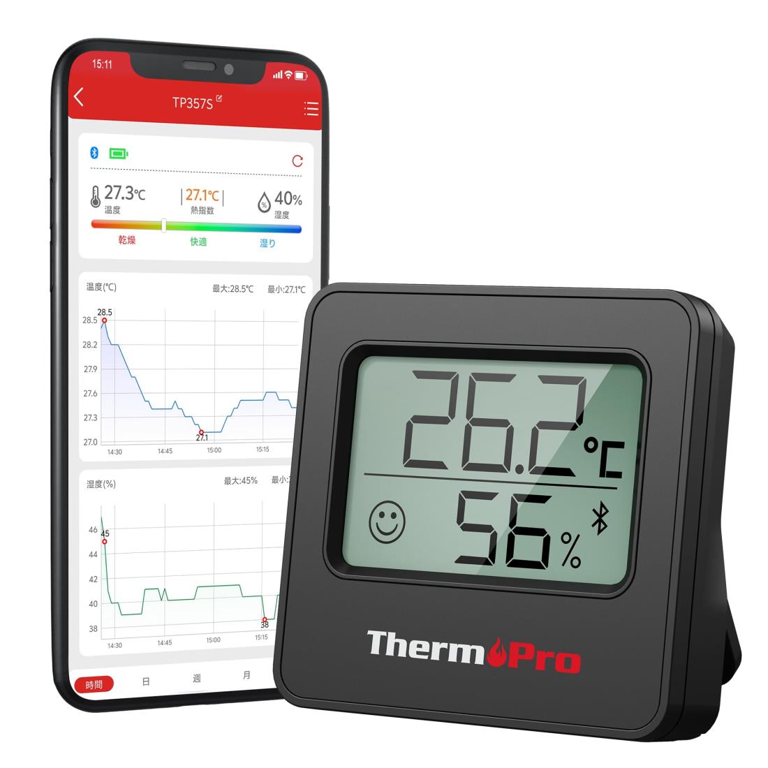 ThermoPro 温湿度計 Bluetooth 温度湿度計 デジタル 温度計 無線 高精度 見やすいデカ文字 スマホで温..