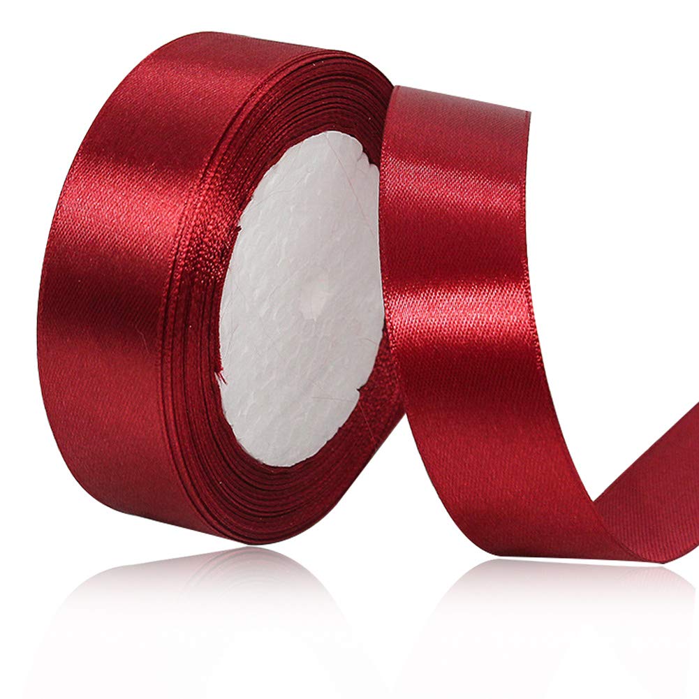 20mm ワ イ ンレ ッド サテンリボン、23メートル手芸用ファブリックリボン、ギフトラッピング、ヘアリボン、誕生日や結婚式の装飾